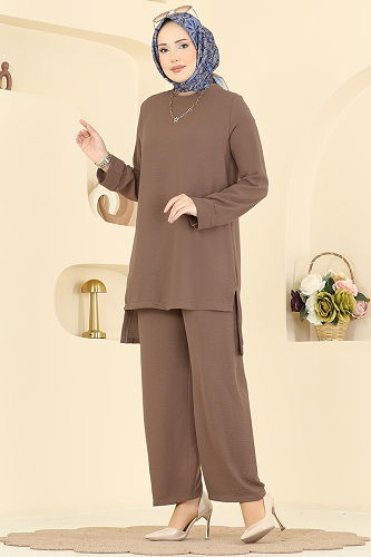 moda selvim طقم بيج غامق 5008BM387 - Thumbnail