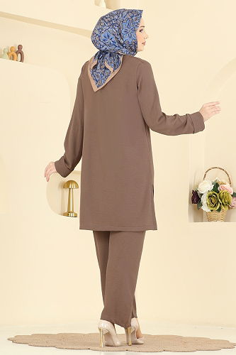 moda selvim طقم بيج غامق 5008BM387 - Thumbnail