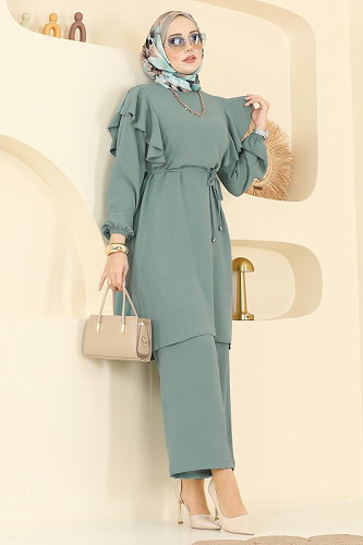 moda selvim طقم أخضر باهت غامق 5010MDA386 - Thumbnail