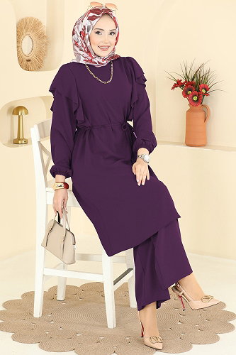 moda selvim طقم أرجواني 5010MDA386 - Thumbnail