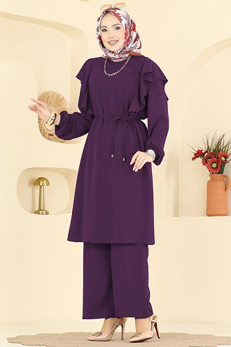 moda selvim طقم أرجواني 5010MDA386 - Thumbnail