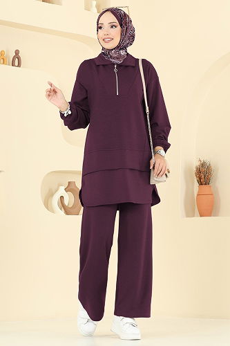 moda selvim طقم خمري 5017HBS856 - Thumbnail