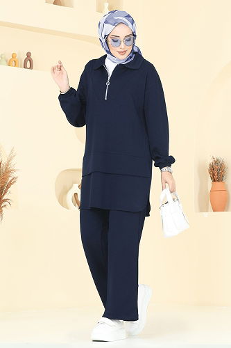 moda selvim طقم كحلي غامق 5017HBS856 - Thumbnail