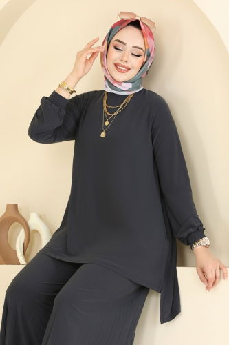 moda selvim طقم رمادي غامق 5033AF553 - Thumbnail