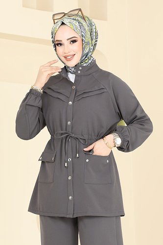 moda selvim طقم رمادي غامق 505MP806 - Thumbnail