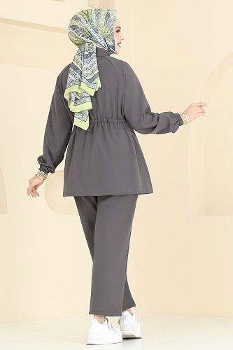 moda selvim طقم رمادي غامق 505MP806 - Thumbnail