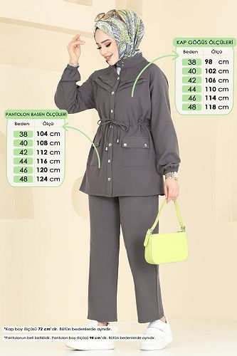 moda selvim طقم رمادي غامق 505MP806 - Thumbnail