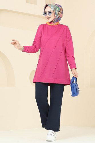 moda selvim طقم فوشيا و كحلي 5089UZ662 - Thumbnail