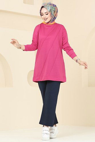 moda selvim طقم فوشيا و كحلي 5089UZ662 - Thumbnail