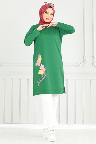 moda selvim طقم بينتون أخضر & سكري 5093UZ662 - Thumbnail