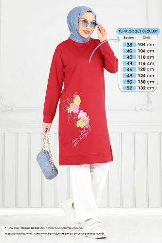 moda selvim طقم أحمر و سكري 5093UZ662 - Thumbnail