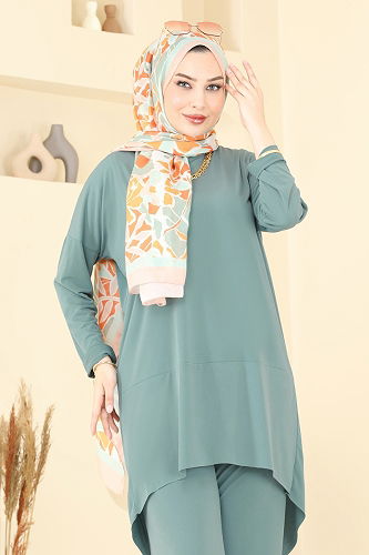 moda selvim طقم أخضر باهت 5095UZ662 - Thumbnail