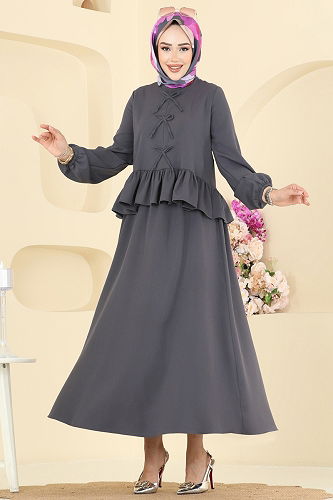 moda selvim طقم رمادي غامق 5096ERK1158 - Thumbnail