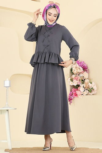 moda selvim طقم رمادي غامق 5096ERK1158 - Thumbnail