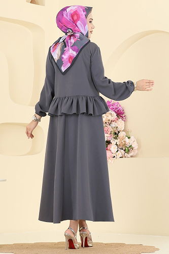 moda selvim طقم رمادي غامق 5096ERK1158 - Thumbnail