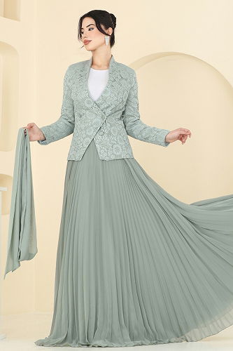 moda selvim طقم أخضر باهت 5345DMNK1166 - Thumbnail