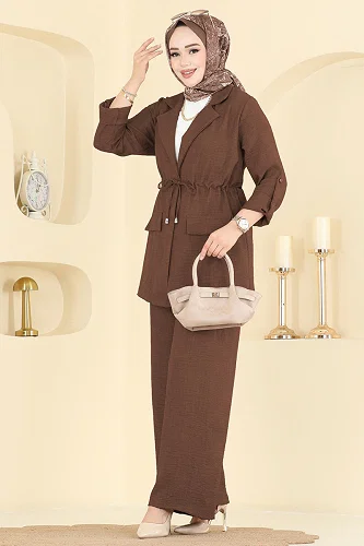 moda selvim طقم بني غامق 5520MP806 - Thumbnail