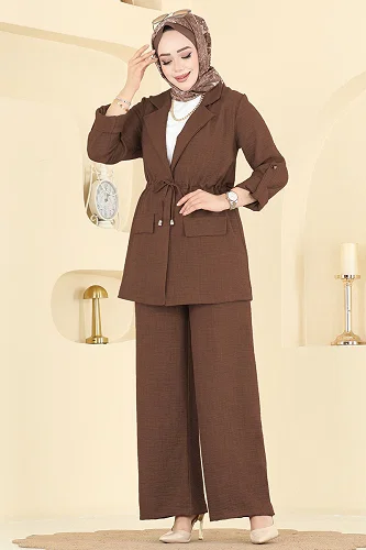 moda selvim طقم بني غامق 5520MP806 - Thumbnail