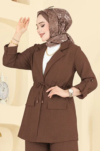 moda selvim طقم بني غامق 5520MP806 - Thumbnail