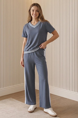 moda selvim طقم رمادي غامق 55280JNT1202 - Thumbnail