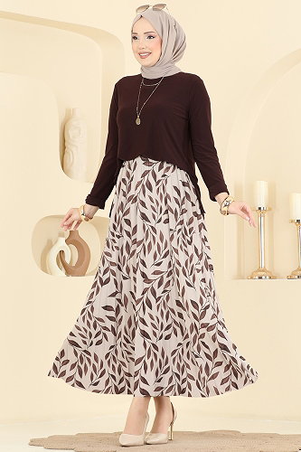 moda selvim طقم بني وبيج 5580ZNN863 - Thumbnail