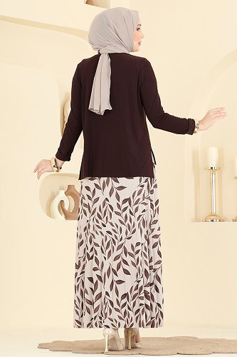 moda selvim طقم بني وبيج 5580ZNN863 - Thumbnail