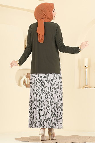 moda selvim طقم أخضر عفني و بيج 5580ZNN863 - Thumbnail