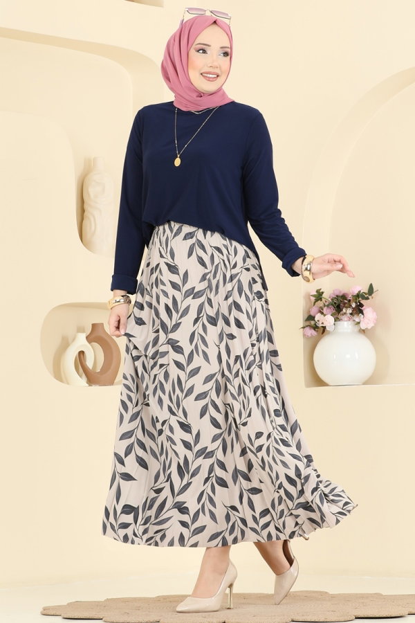 Modaselvim Skirt Combinations Combined 5580ZNN863 Navy Blue&Stone