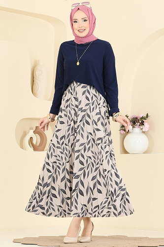 moda selvim طقم كحلي وبيج 5580ZNN863 - Thumbnail
