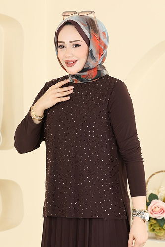 moda selvim طقم بني 5581ZNN863 - Thumbnail