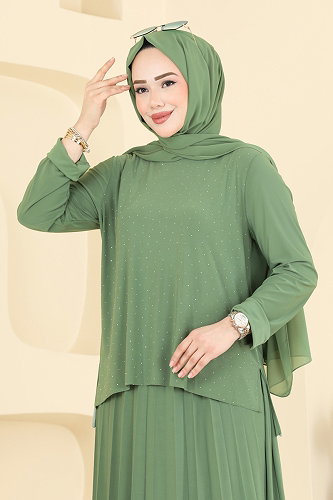 moda selvim طقم أخضر باهت 5581ZNN863 - Thumbnail