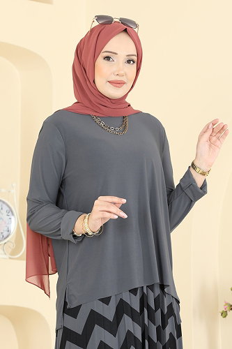 moda selvim طقم رمادي غامق 5582ZNN863 - Thumbnail