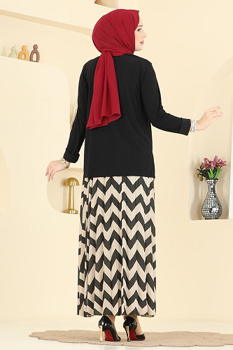 moda selvim طقم أسود وبيج 5582ZNN863 - Thumbnail