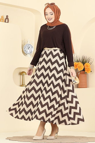 moda selvim طقم بني وبيج 5582ZNN863 - Thumbnail