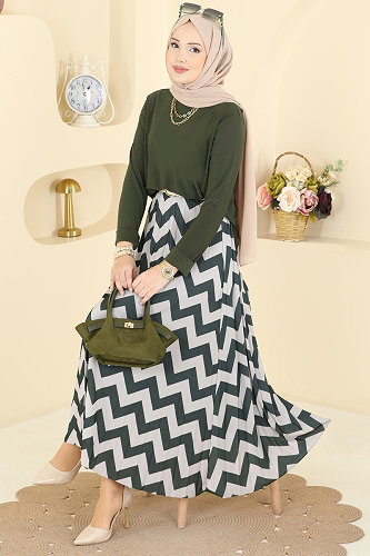 moda selvim طقم أخضر عفني و بيج 5582ZNN863 - Thumbnail