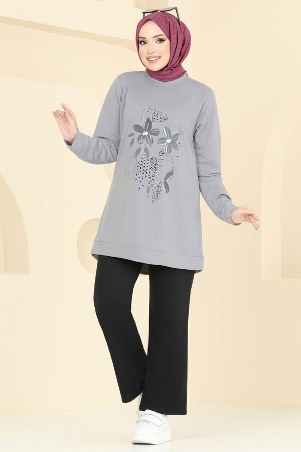 Modaselvim Hijab Combinations Combined 5592ZNN863 Gray & Black