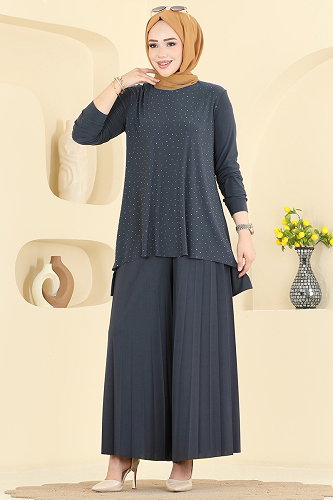 moda selvim طقم رمادي غامق 5632ZNN863 - Thumbnail