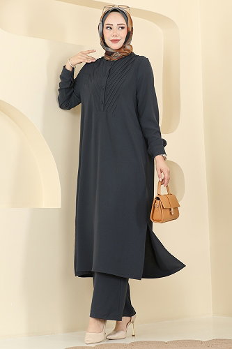 moda selvim طقم رمادي غامق 5646ZNN863 - Thumbnail