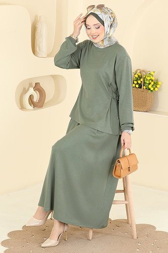 moda selvim طقم أخضر عشبي 5660ZNNK1102 - Thumbnail