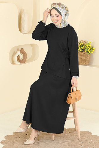 moda selvim طقم أسود 5660ZNNK1102 - Thumbnail