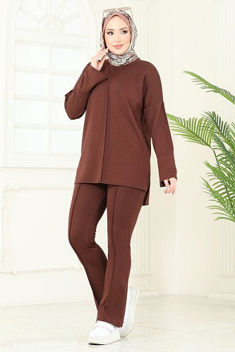 moda selvim طقم بني 5689ZNK1009 - Thumbnail