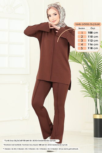 moda selvim طقم بني 5689ZNK1009 - Thumbnail