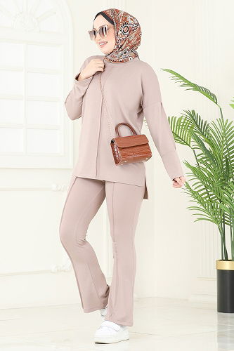 moda selvim طقم بيج 5689ZNK1009 - Thumbnail