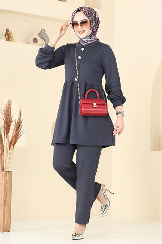 moda selvim طقم رمادي غامق 5702ZNK1009 - Thumbnail