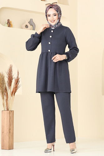 moda selvim طقم رمادي غامق 5702ZNK1009 - Thumbnail