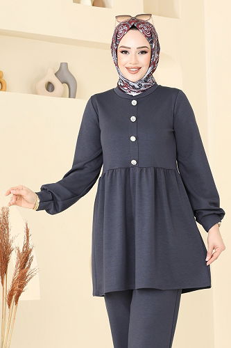 moda selvim طقم رمادي غامق 5702ZNK1009 - Thumbnail