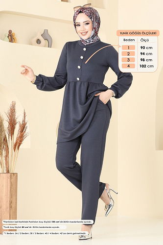 moda selvim طقم رمادي غامق 5702ZNK1009 - Thumbnail