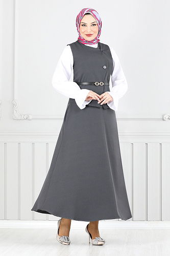 moda selvim طقم رمادي غامق 5704ZNK903-M - Thumbnail