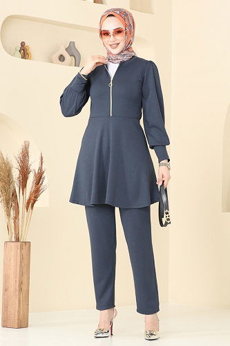 moda selvim طقم رمادي غامق 5705ZNK1009 - Thumbnail