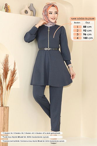 moda selvim طقم رمادي غامق 5705ZNK1009 - Thumbnail